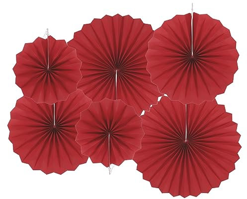sourcing map Hanging Paper Fans Party Set 6Pcs Round Pattern Hanging Paper Fans Decoration for Home Shop Wall Birthday Wedding Graduation Events(Wine Red)