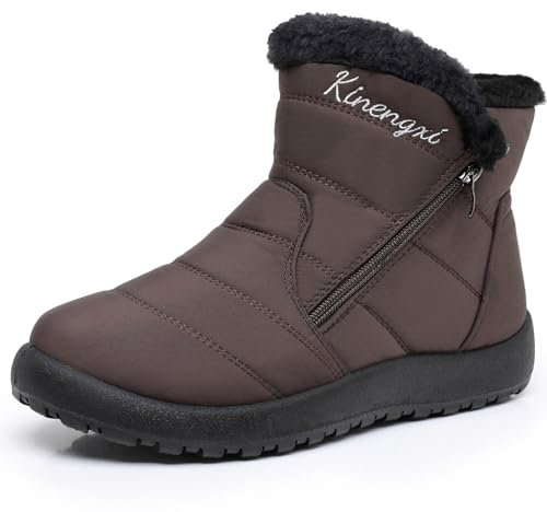 Winterstiefel Damen Wärme Gefüttert Winterschuhe Bequem Winter Schneestiefel Wasserdicht Winterboots Frauen Stiefel, Braun, 37 EU, Tag 38