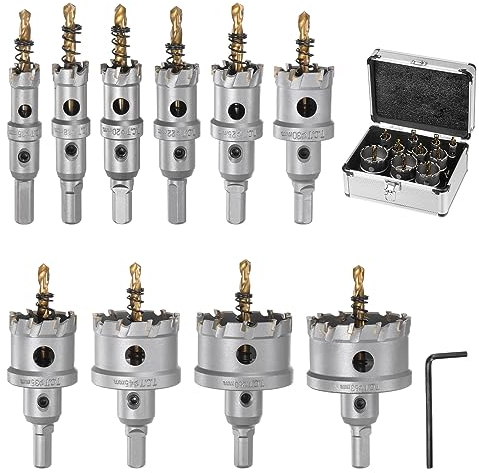 QUARKZMAN Lochsäge 11pcs Set 16/18/20/22/25/30/35/45/50/53mm Hartmetallbohrer Lochstanzer Metall Bohrer Hartmetallschneider Fräser für Edelstahl Eisen Legierung Holz Kunststoff