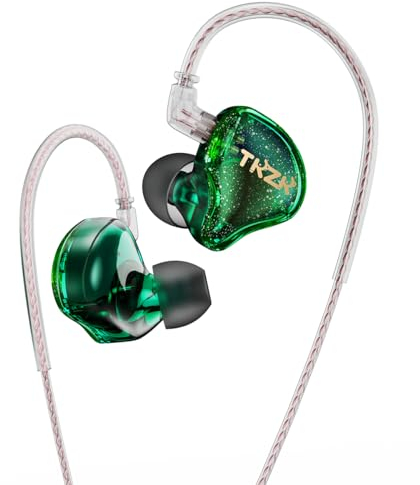 EZ EAR TKZK TK01 Auricolare con driver dinamico HiFi, in ear monitor per bassi profondi con Tesla DD IEM altamente restaurato con cavo OFC a 2 pin per palco, musical, pop (Verde, senza microfono)