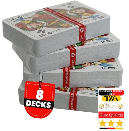 TYA I Rommé Spielkarten Set – 8 x 55 Blatt Profiqualität – Klassisches Kartenspiel für Rommé, Bridge, Canasta, Poker & Skat – Strapazierfähig & Langlebig – Blau/Rot