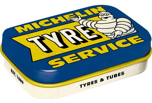 Nostalgic-Art Retro Pillendose, 4 x 6 x 1,6 cm, Michelin – Tyre Service – Geschenk-Idee für Motor-Fans, Original Lizenzprodukt (OLP), mit Pfefferminz-Dragees, Vintage Design