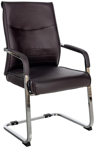 CLP Freischwinger Besucherstuhl Hobart I Stoff- oder Kunstlederbezug, Chromgestell und Gepolsterte Armlehnen I Ergonomischer Schwingstuhl, Farbe:braun, Material:Kunstleder