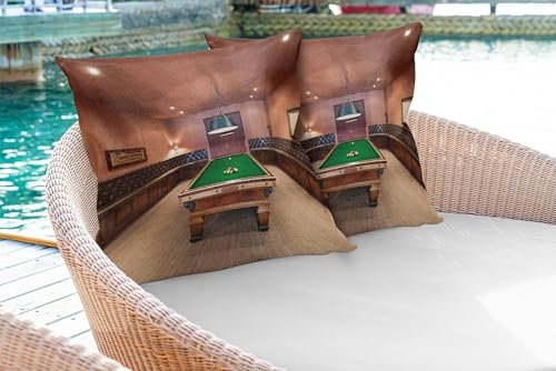 ABAKUHAUS Modern Kissenbezug 2er-Pack, Entertainment-Zimmer in Mansion Billardtisch Billard Lebensstil Fotoabzüge, Kissenhülle mit Reißverschluss Beidseitiger Druck, 65 x 40 cm, Zimt Braun Grün
