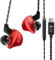 CCZ Coffee Bean USB C Headphones, 1DD Driver USB C Wired Earbuds, USB C Earphones with Comfortable Ear fins, Type c Earbuds for ipad Samsung Galaxy s23 s22 s21 s20 Phone (Red, USBC with Microphone)