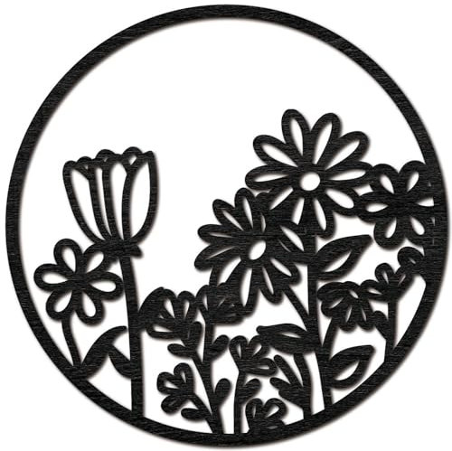 CREATCABIN Blumen Holz Wanddekoration Kunst Gartenzaun Wintergarten Display Holz DIY Handwerk Unvollendet Für Tür Garten Dekoration Geschenk Gärtner Einweihung Geburtstag Erntedankfest Schwarz 30x30cm
