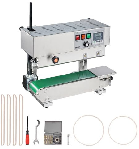 VEVOR Kontinuierliche Versiegelungsmaschine, 6-12 mm Siegelbreite, vertikale Siegelmaschine mit digitaler Temperaturregelung, Beutelsiegelgerät aus Edelstahl für 0,02-0,8 mm starke Plastikbeutelfolien