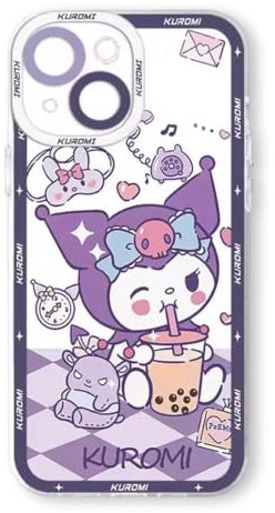 Purple Tea KKuromii Hello Kawaii My Anime Melody Clear Rubber Kitty Silicone y2k aesthetic Compatible with iPhone SE 2020 11 12 13 14 Pro max Plus 7 8 X XS XR Shockproof Rubber Clear Bumper Case