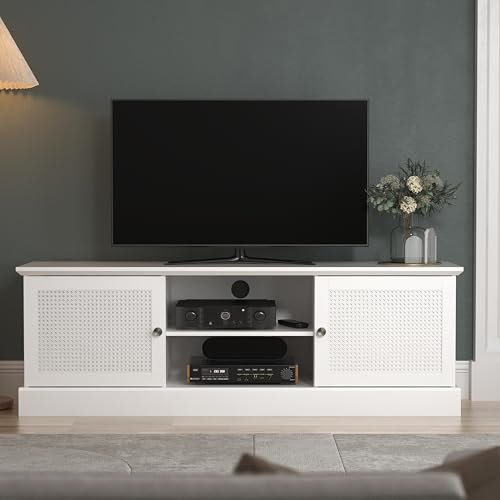 Galano Coventry Wide TV Unit – Rattan Entertainment Centre for TVs up to 65 – 150cm TV Stand Cabinet with 2 Doors and Large Storage – Living Room Furniture