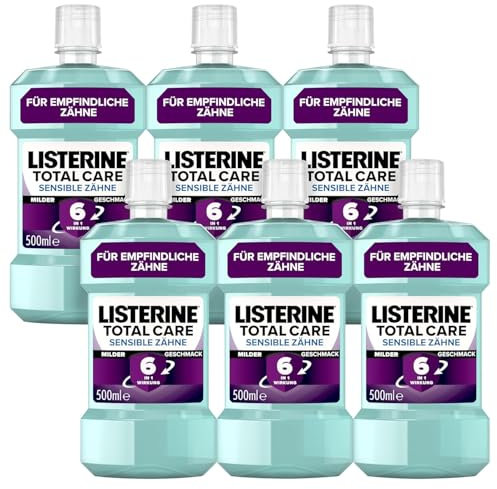LISTERINE Total Care Sensible Zähne (6 x 500 ml) Sparset, schützende Mundspülung für schmerzempfindliche Zähne mit 6 in 1 Wirkung, Rundumschutz für sensible Zähne