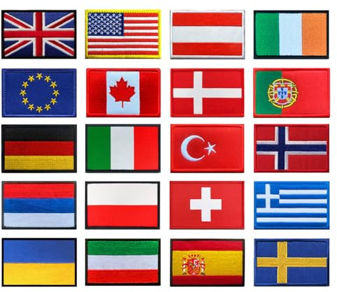 20 Stück Europäische Flaggen Nationalflaggen Taktische Patch Stickerei Abnehmbare Aufnäher mit Nylon Militär Applikation für Kleidung Rucksäcke Draussen Jacke Weste Baseballkappe