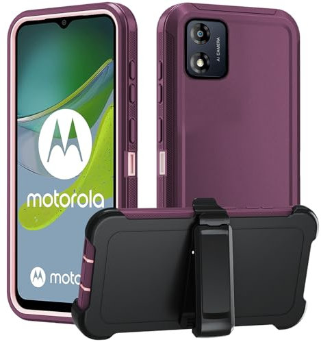 Asuwish Handyhülle für Motorola Moto E13 Hülle mit Glas Folie Schutzfolie 360 Grad Stoßfest Gürtelclip Ständer MotoE13 E 13 XT2345-3 Slim Handy Hüllen Schutzhülle Handyhüllen Phone Case Dunkelrot