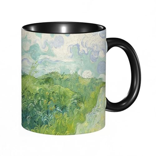 EKLMPS Tazza grande per caffè e tè a colazione - idee regalo per uomo e donna - in porcellana, 330 ml (11oz),Van Gogh Astratto Verde Paese