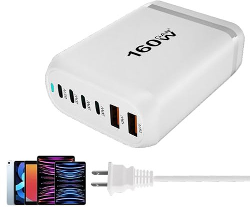 Estación De Carga USB De Viaje | Cargador USB Multiusos De 160 W Para Escritorio, Cargador USB De Temperatura De Funcionamiento Más Baja Para Computadora, Tableta, Ventilador De Escritorio, Auriculare