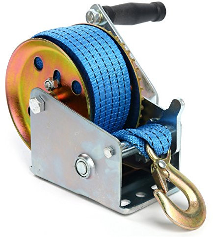 FreeTec Handwinde 453,6KG Blau Gurt Handseilwinde mit 8M Gurtband Seilwinde Manuelle Handseilzug Bootswinde mit Bremse für Werkstatt; Garage; Anhänger, Bootswinde für Boot