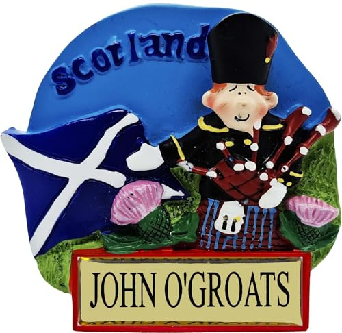 I LUV LTD John o'Groats Fridge Magnet - Highland Piper with Saltire Scotland Flag, Traditional Scottish Gifts