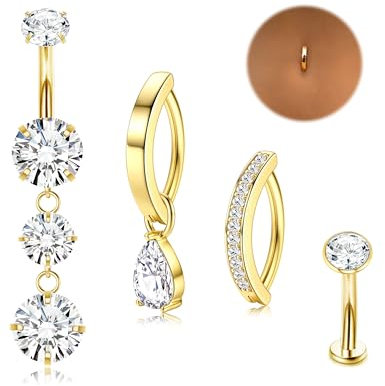 Chriscoco 14G Bauchnabelpiercing Chirurgenstahl Silber/Gold Clicker Bauchnabelpiercing Ring CZ Piercing Bauchnabel Bauchnabelpiercing Set für Frauen Belly Piercing Schmuck,10-G