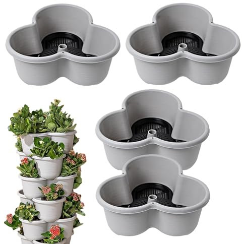 Wusideday Juego de 4 macetas apilables para fresas, macetas apilables de 4 niveles, macetas apilables para jardín al aire libre para fresas, flores, cultivo de verduras