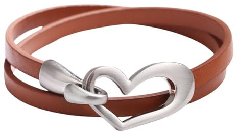 meberg NHQN694249 Wickelarmband Herz vers. Farben PU Leder Armband Damenarmband Lederarmband modern (Braun)