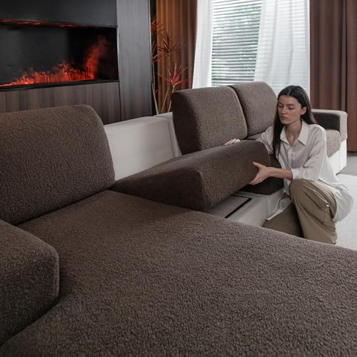 OHSIO Sofa Überzug – Hoch Elastischer, Rutschfester Sitzkissenbezug | Waschbarer, Haustierfreundlicher Sofabezug für Couch, Strapazierfähig(Braun, 1x Armlehnenbezug)