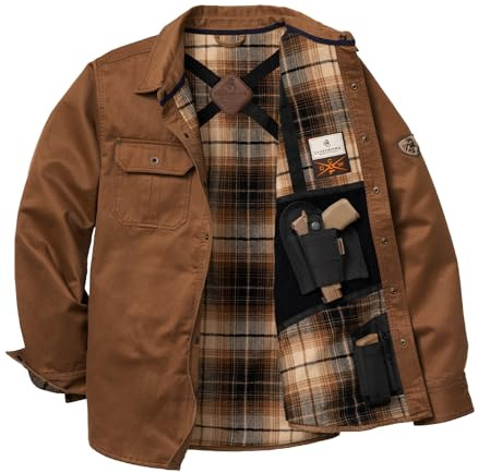 Legendary Whitetails Mens Conceal Carry CCW Shirt Jacket Waxed Cotton Water Resistant Shacket, Barley, Large