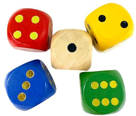 Oykrueats 5 Stück Bunte Würfel, 30mm Groß Holz Würfel Bunt, Holzwürfel Würfel Set, für Brettspiele Kartenspiele Partyspiele Kinder Zuhause Spiele Zubehör (5 Farben)
