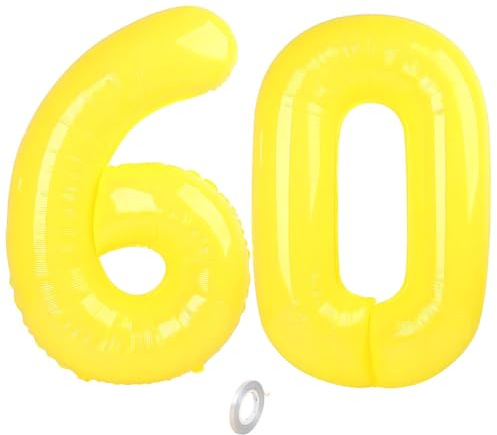 Balorise 40 Zoll Aluminium Luftballon Gelb Zahl 60, Helium Unterstützt, Ballon Nummer 0-9, 10-100 (101cm), große Folienballons Dekoration für Geburtstagsfeier, Hochzeit, Jubiläum