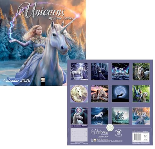 Anne Stokes Unicorns Offizieller Kalender 2026, quadratische Größe 30 x 30 cm, plastikfreie Verpackung