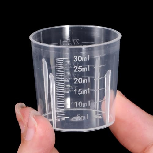20 tazas medidoras líquidas de plástico de 30 ml, mini vasos medidores transparentes para medicina, vasos graduados para cocina, laboratorio, herramientas de medición, vasos de precipitados para