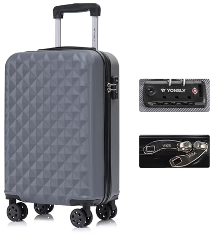 YONSLY Premium Reisekoffer TSA-Schloss,YKK-Reißverschluss Hartschalen-Koffer Trolley Kabinenkoffer Rollkoffer Suitcase Handgepäck 4 Rollen (Grau, M)