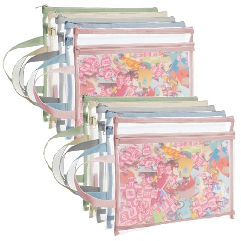 Punklong 10 Pcs Toy Storage Bags with Zipper, A4 Double-Layer Transparent Mesh Bags, Handbag With Handles, Suitable for Storing Building Blocks, Stationery, Puzzles, and Scrapbooks