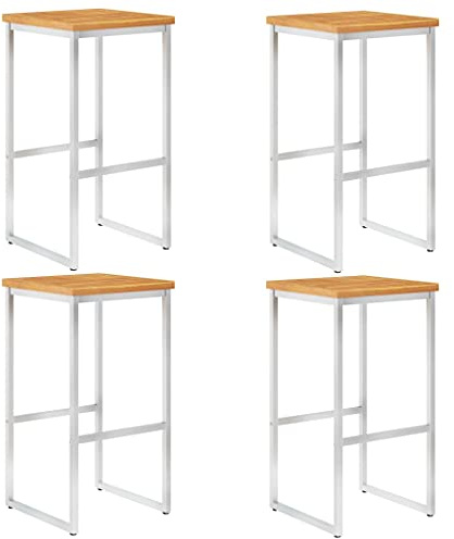 Holamys Barhocker 4 STK. Massivholz Akazie, Edelstahl 304, 40x40x75cm, wetterfest, rostbeständig, für Garten, Balkon, Terrasse, hohe Belastbarkeit
