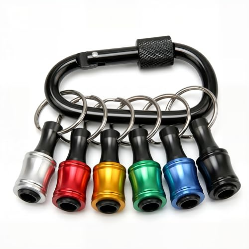 Bit Holder Keychain, 1/4 Inch Hex Shank Screwdriver Drill Bit Holders with Handly Carabiner, Portable Extension Bit Holder Tools for Impact Driver, Nut Driver, Screw & Drill Bits