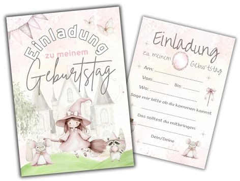 Mutzauber Kleine Hexe Einladungskarten Kindergeburtstag – 12er Set | Zauberhafte Einladung für Mädchen & Jungen | 350g Papier | Perfekt für Märchen- Party & Hexen Geburtstagsfeiern (Kleine Hexe)
