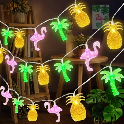GoldRock 3M 20LED Hawaii Deko Lichterkette Sommer,Palme Ananas Flamingo Deko Lichterketten Innen Außen,Palmen Led Lichterkette Hawaii für Sommerparty,Poolparty,Strand,Tropische,Beach,Party Decorations