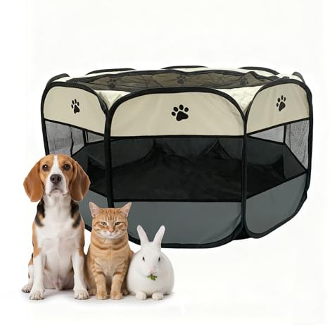 Relaxdays Welpenauslauf, faltbar, HxD: 58x114 cm, Indoor, Outdoor, Pop-up, tragbares Hundegehege, Polyester, Mehrfarbig