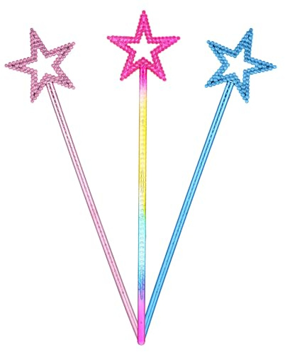 Larrel Lot de 3 baguettes magiques en forme d'étoile - Baguettes magiques - Avec paillettes - Baguettes de fée pour filles - Noël, Halloween, fête d'anniversaire - Accessoires de décoration - Cosplay