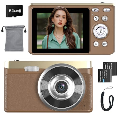 Digitalkamera 4K 48MP Fotokamera Autofokus Fotoapparat Fotokamera mit 2,8 Bildschirm, 16X Digitalzoom, 64GB SD Karte Tragbar Kompaktkamera für Kinder Teenager Anfänger