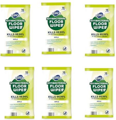 Bizzal POWER FORCE Biodegradable Floor Wipes 15 Pack Citrus Fragrance Pack Of 6 Total 90 Wipes
