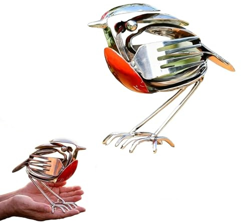 PEAMOO Robin Bird Scrap Metal Art Sculpture, Hope Wings Robin Metal Bird Sculpture, Handcrafted Bird Statue, Unique Home Decor for Garden, Patio, or Office Desk, Decorative Steel Craft (1pcs)
