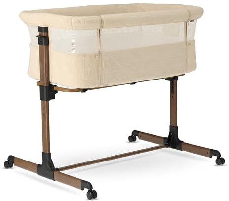 Deryan Snoozy Teddy Co-Sleeper 3 in 1 Babybett bis 9 kg, Beistellbett, Wiege, Höhenverstellug und Einstellung der Neigung der Matratze, 4 Räder mit Bremse Ergonomische Matratze Tasche, Nougat