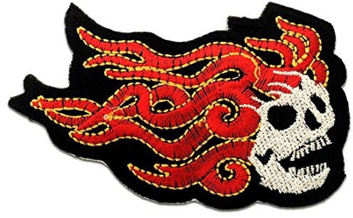 Catch the Patch Skelett mit Flamme - (Größe: 9,5 x 5,8 cm) Aufnäher, Bügelbilder, Aufbügler, Applikationen, Patches, Sticker zum Aufbügeln oder Aufnähen – für Kleidung, Taschen, Jacken
