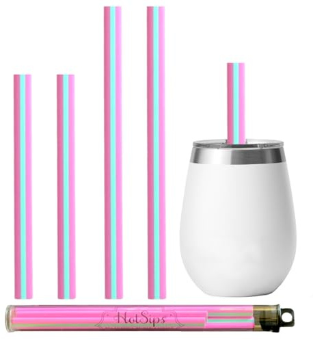 HotSips Reusable Drinking Straws with Travel case, Made in USA, Cups 8-20 oz - for Both Hot and Cold Beverages, Water/Coffee/Tea 2 Small, 2 Medium