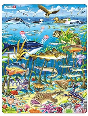 Larsen FH13 Meeresleben im Nordatlantik Jigsaw Puzzle für Kinder ab 4 Jahren - 60 Teile| Hai Jigsaw Puzzle |Unterwasserpuzzle für Kinder| Rahmenpuzzles | Hergestellt in Norwegen