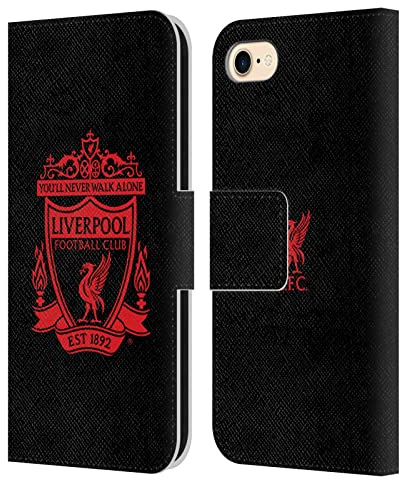 Head Case Designs Officially Licensed Liverpool Football Club Black 2 Crest 1 Leather Book Wallet Case Cover Compatible With Apple iPhone 7/8 / SE 2020 & 2022