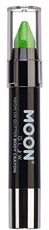 Moon Glow Neon UV Glitter Bâton de peinture pour le visage/crayon de maquillage pour le visage et le corps – Brille brillamment sous l'éclairage UV, vert, 1 pièce (lot de 1)