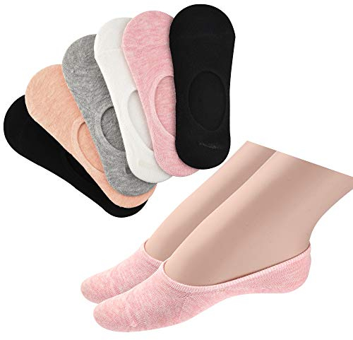 FEPITO 6 Pairs Cotton No Show Socks for Women Non Slip Ultra Low Cut Casual Socks Women's No Show Liner Socks for Sneaker Loafers