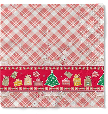 Sovie HOME Serviette Joy in Rot aus Tissue 3-lagig, Einweg Weihnachtsserviette Wintermotiv Geschenke Tannenbaum, Papierserviette 33x33cm, 20 Stück