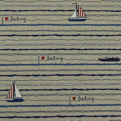 Dekostoff Emilia von Swafing, Boote, Streifen, Leinenoptik, beige (25cm x 140cm)