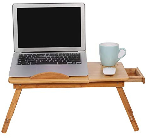 Tavolo da letto pieghevole in bambù per PC portatile, tavolo portatile per computer inclinabile, piano di letto pieghevole, regolabile, con fori di aerazione